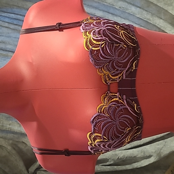 Simone Perele Set Bra 34B and panties Size S Plum pinstriped with embroidery - Picture 2 of 11